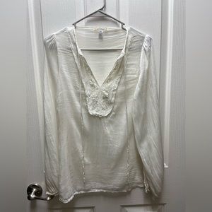 Trinity off white tunic silk blend top with crochet details size small